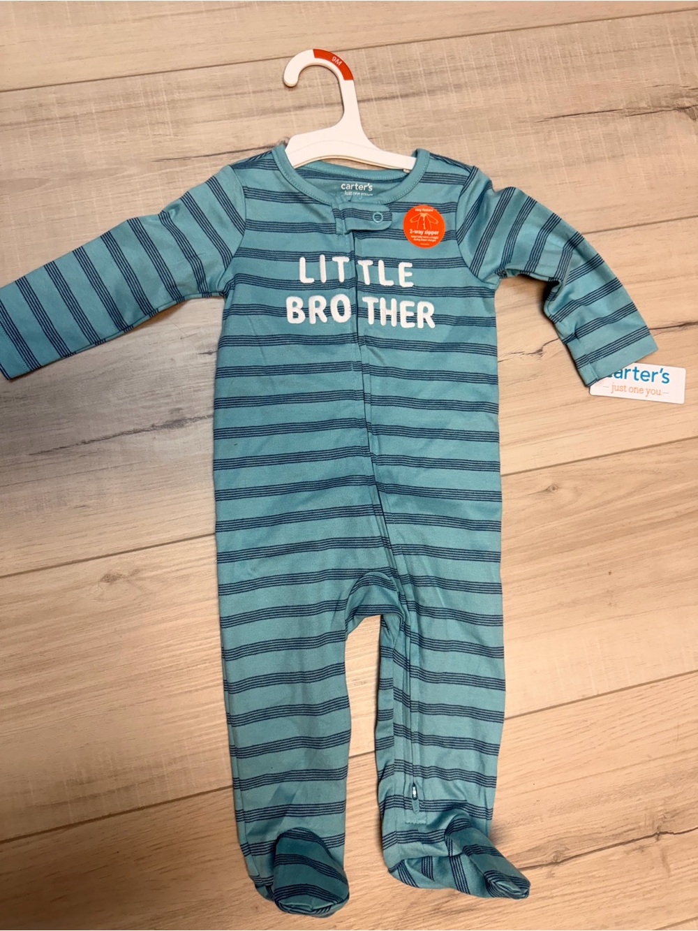 Carter's Teal and Navy Striped "Little Brother" Footed One-Piece